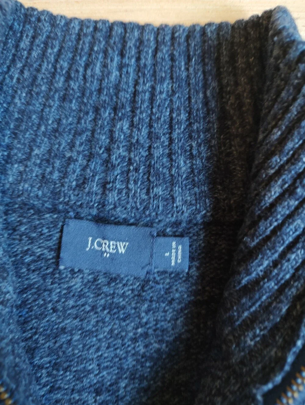 J Crew Lambs Wool Quarter Zip Sweater Pullover Marled Blue Navy Mock Neck L
